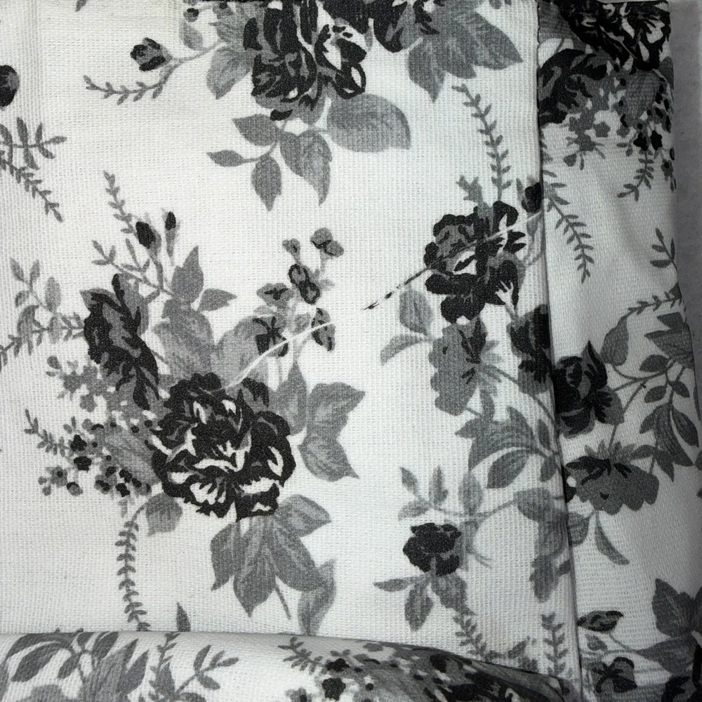 Bella Russo  Floral Tote Bag Black White Canvas Shoulder Bag‎ Large Zip Pocket